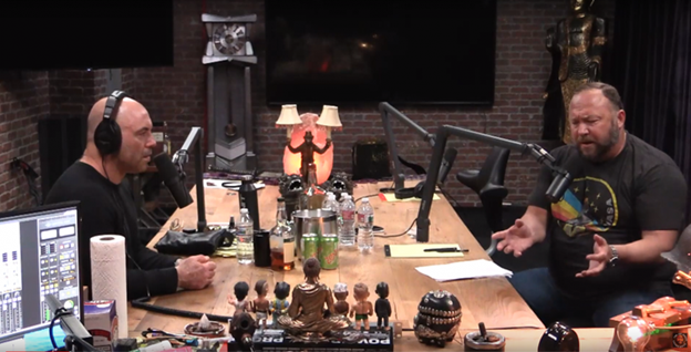 Joe Rogan and Alex Jones recording an episode of the Joe Rogan podcast